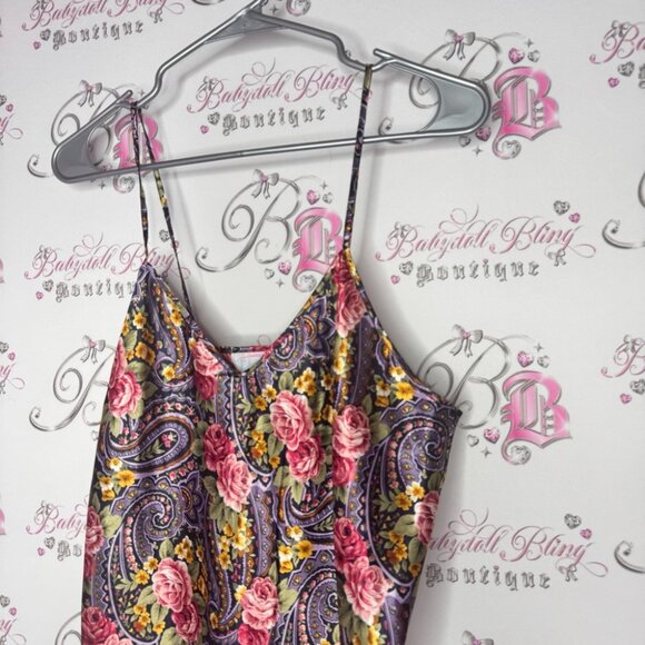 Sentiments dress paisley roses floral purple pink orange green boho nighty rare - Picture 2 of 9